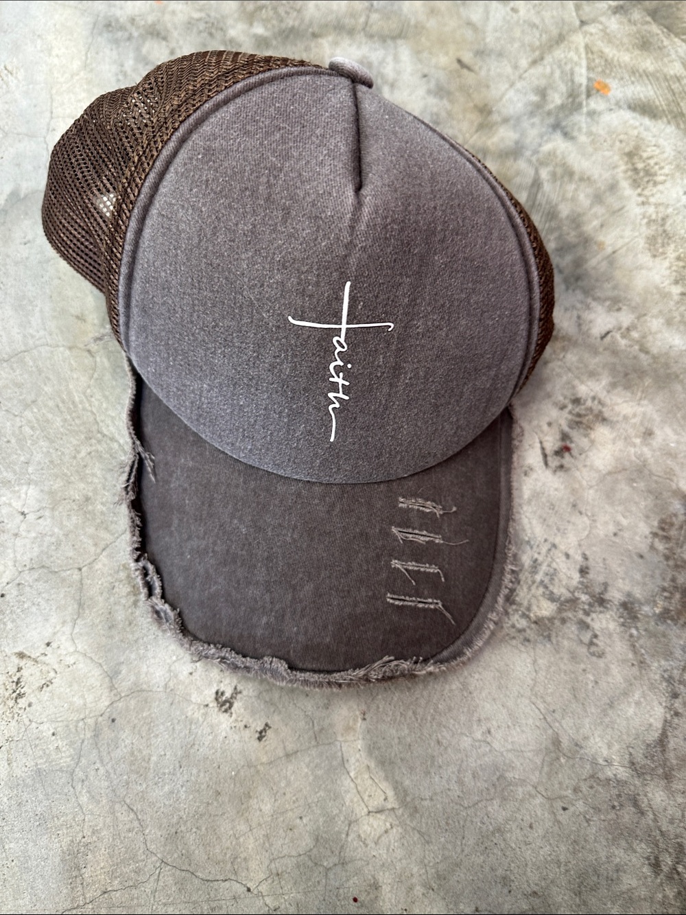 Men's Faith Embroidered Distressed Trucker Hat - Brown